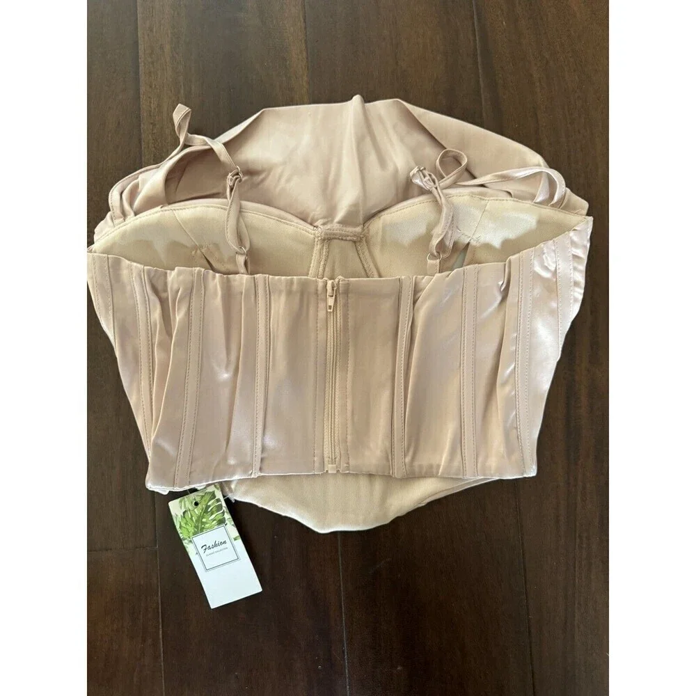 Satin Spaghetti Strap Party Crop Top Rave Cute Zip Back Outfits Corset XS 0-2